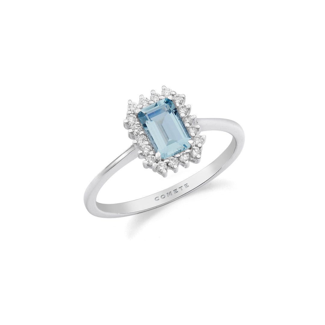 Comete-Ring aus 750‰ Weißgold mit achteckigen Aquamarin-Diamanten ANQ343