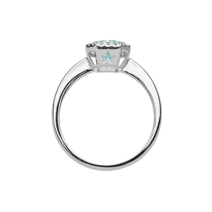 Comete Gold Ring with Diamonds and Octagonal Aquamarine ANQ311
