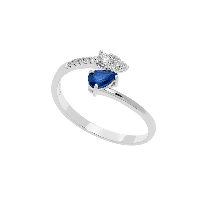 Comete Goldring mit Diamanten und Saphirtropfen ANB2631