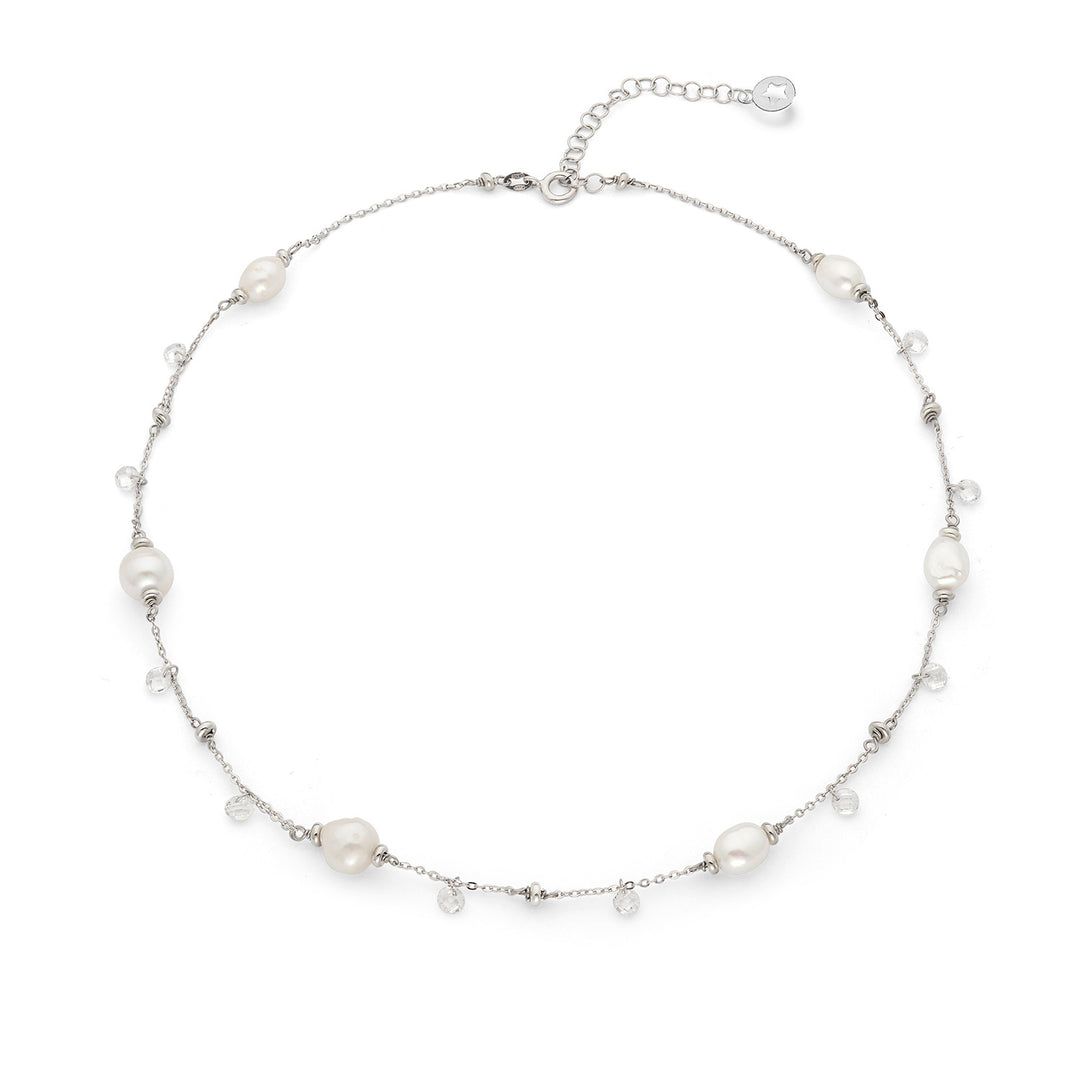 Comete Girocollo Argento 925‰ con Perle Acquadolce  e cristalli bianchi GLA278