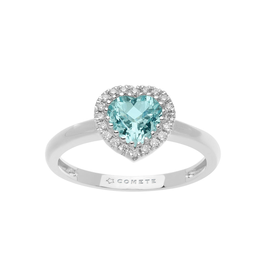 Comete guldring med diamanter og akvamarinhjerte ANQ313