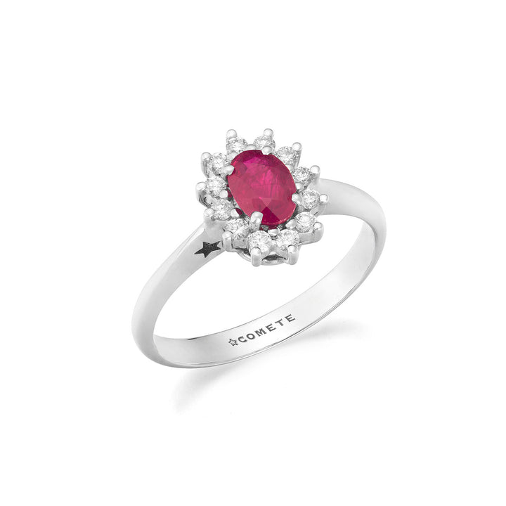 Comete Weißgoldring mit Diamanten und ovalem Rubin ANB2748