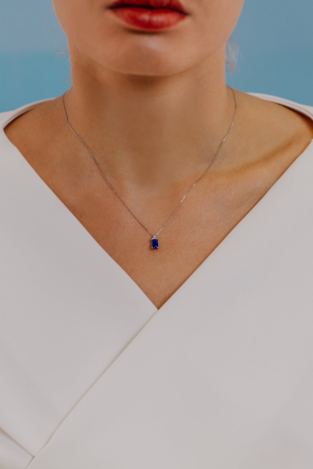 Collier Comètes en Or Diamants et Saphir Bleu Octogonal GLB1440