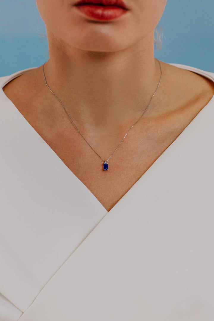 Collier Comètes en Or Diamants et Saphir Bleu Octogonal GLB1440