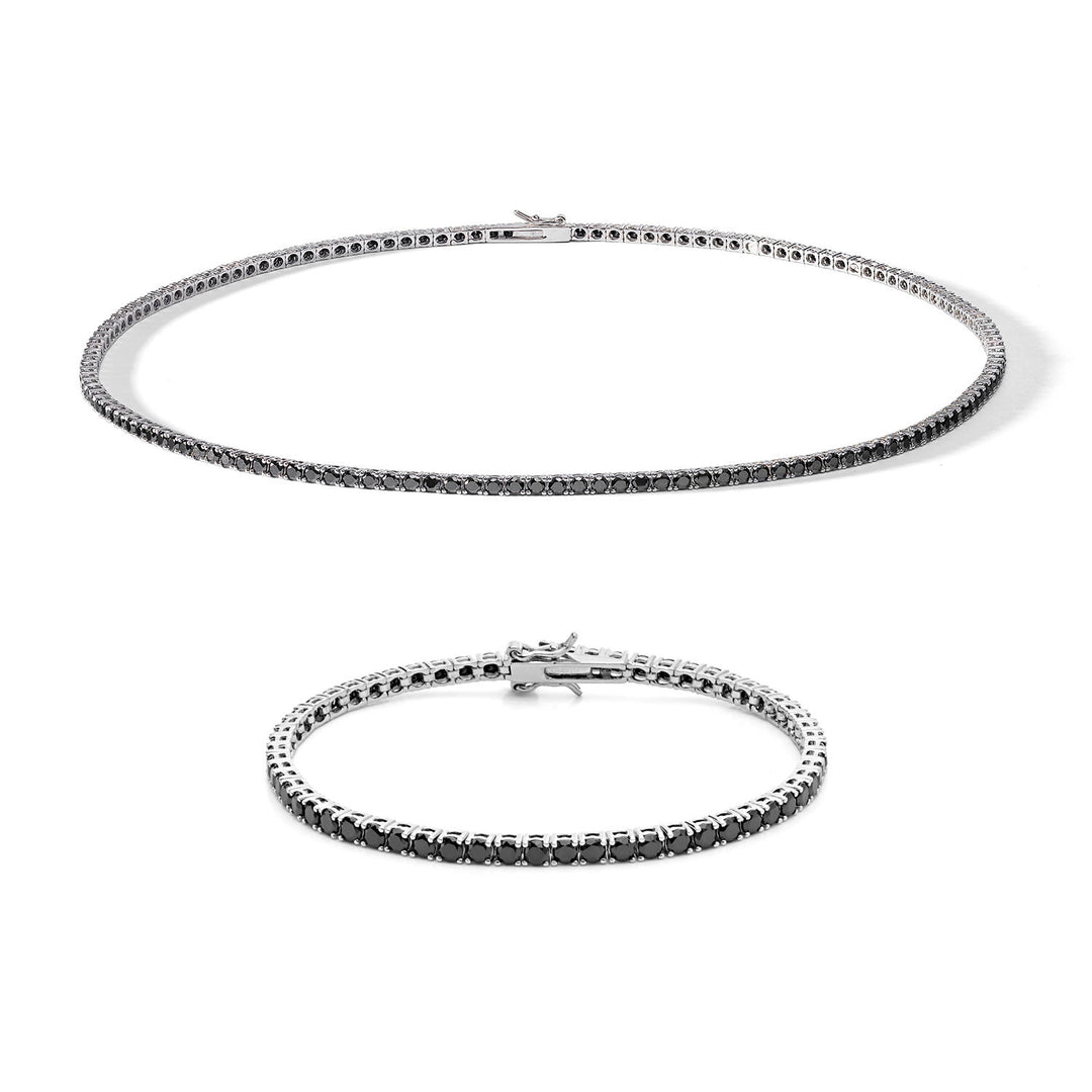 Comete Collana e Bracciale Tennis in Argento con zirconi neri KIT738NM42993M18