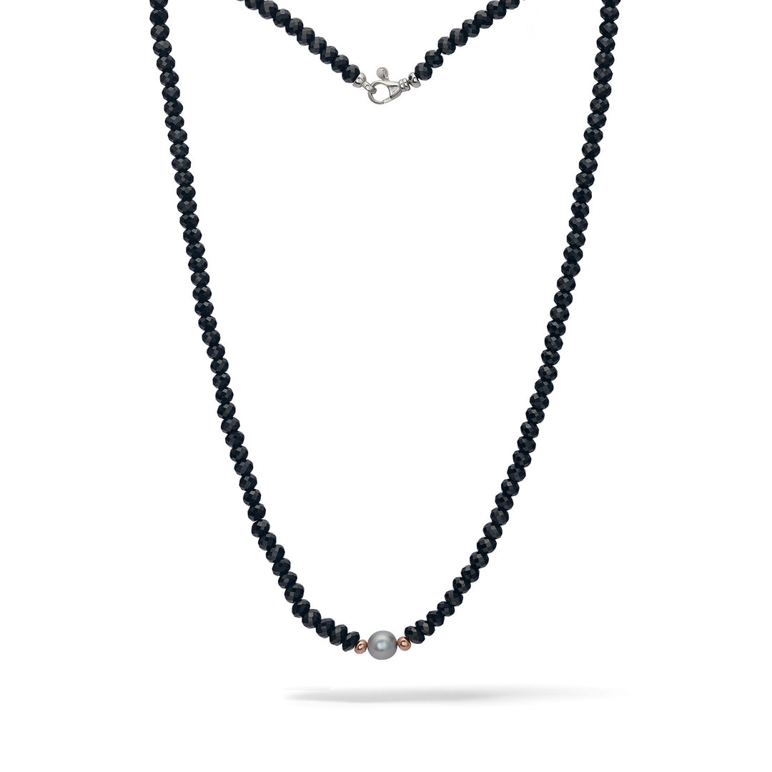 Comete Collana in Argento con spinelli neri e perla grigia UGL740