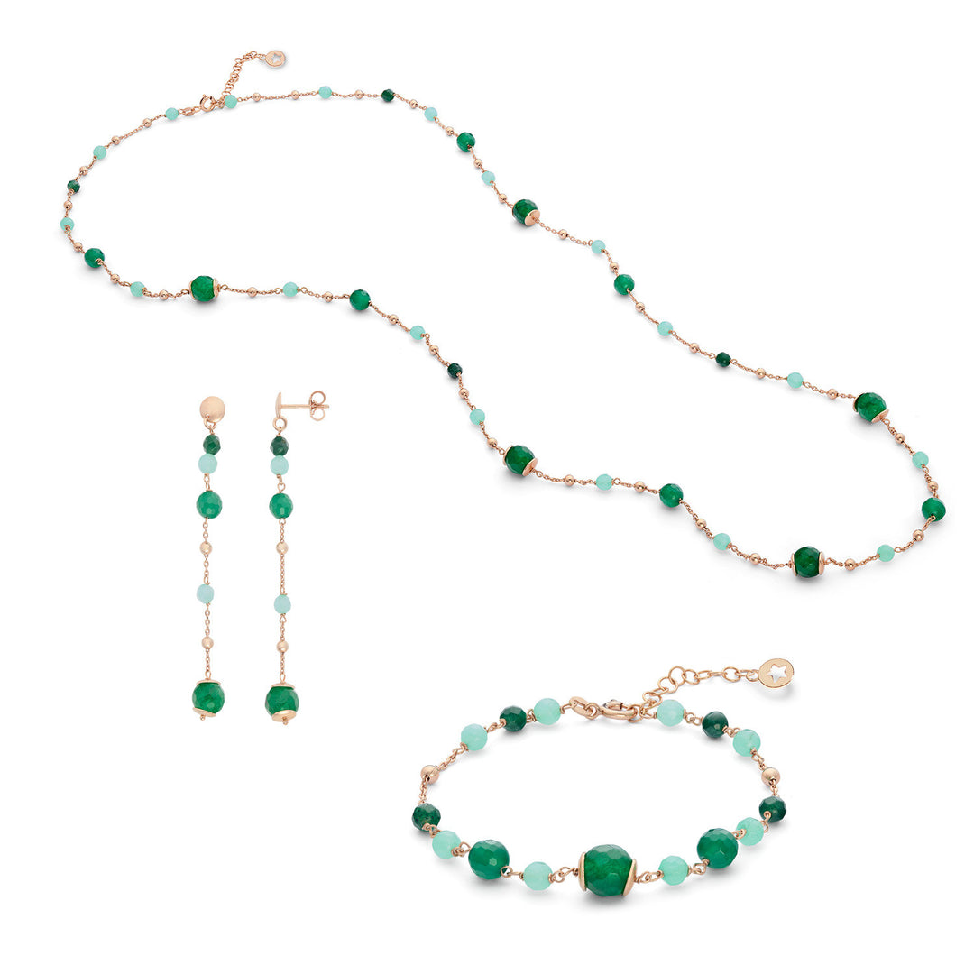 Comete Bracciale, collana e orecchini Argento 925‰ con Agata, Giada e Quarzo colorati KIT270220280