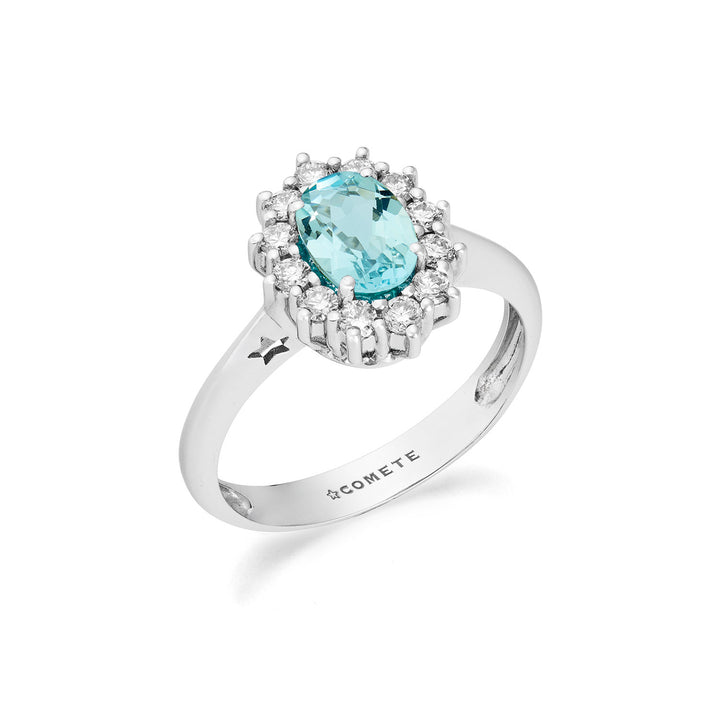 Comete-Goldring mit Diamanten und ovalem Aquamarin ANQ361