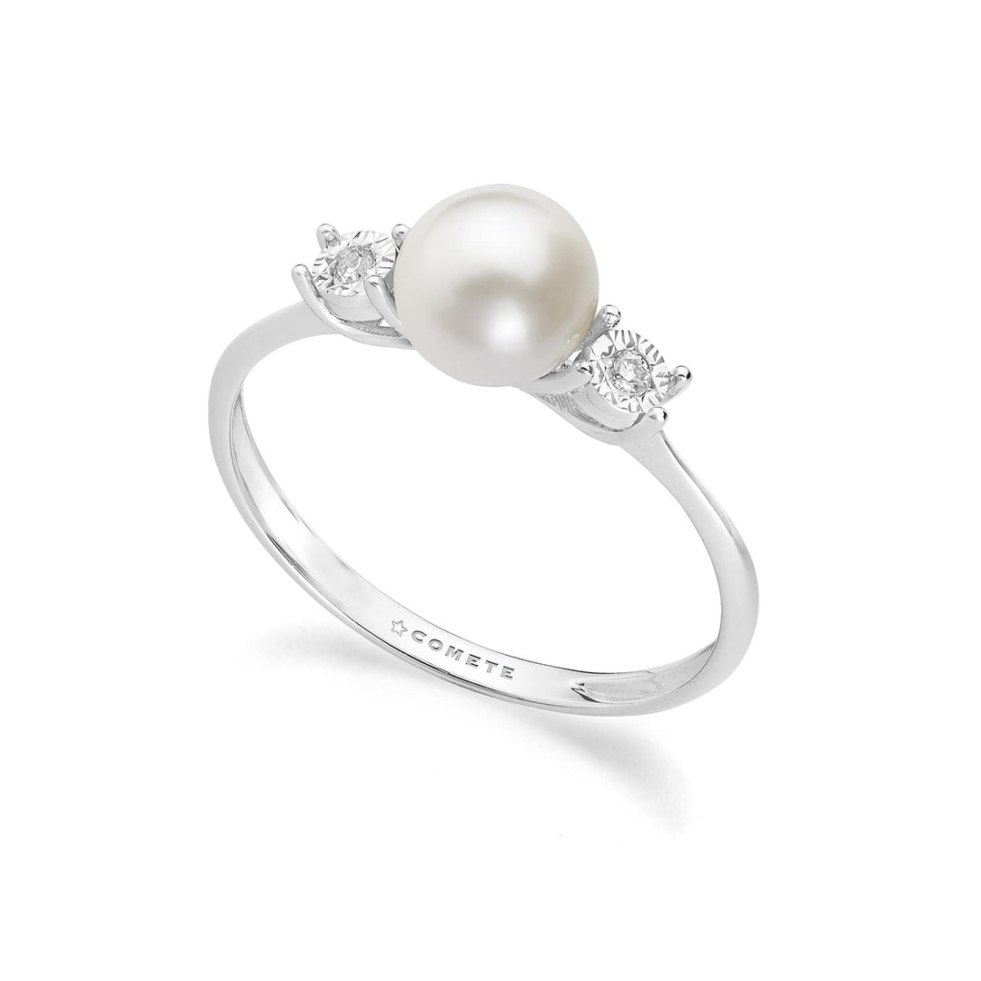 Comete Anello in Oro bianco 375‰ con Diamanti bianchi e Perla coltivata KANP002