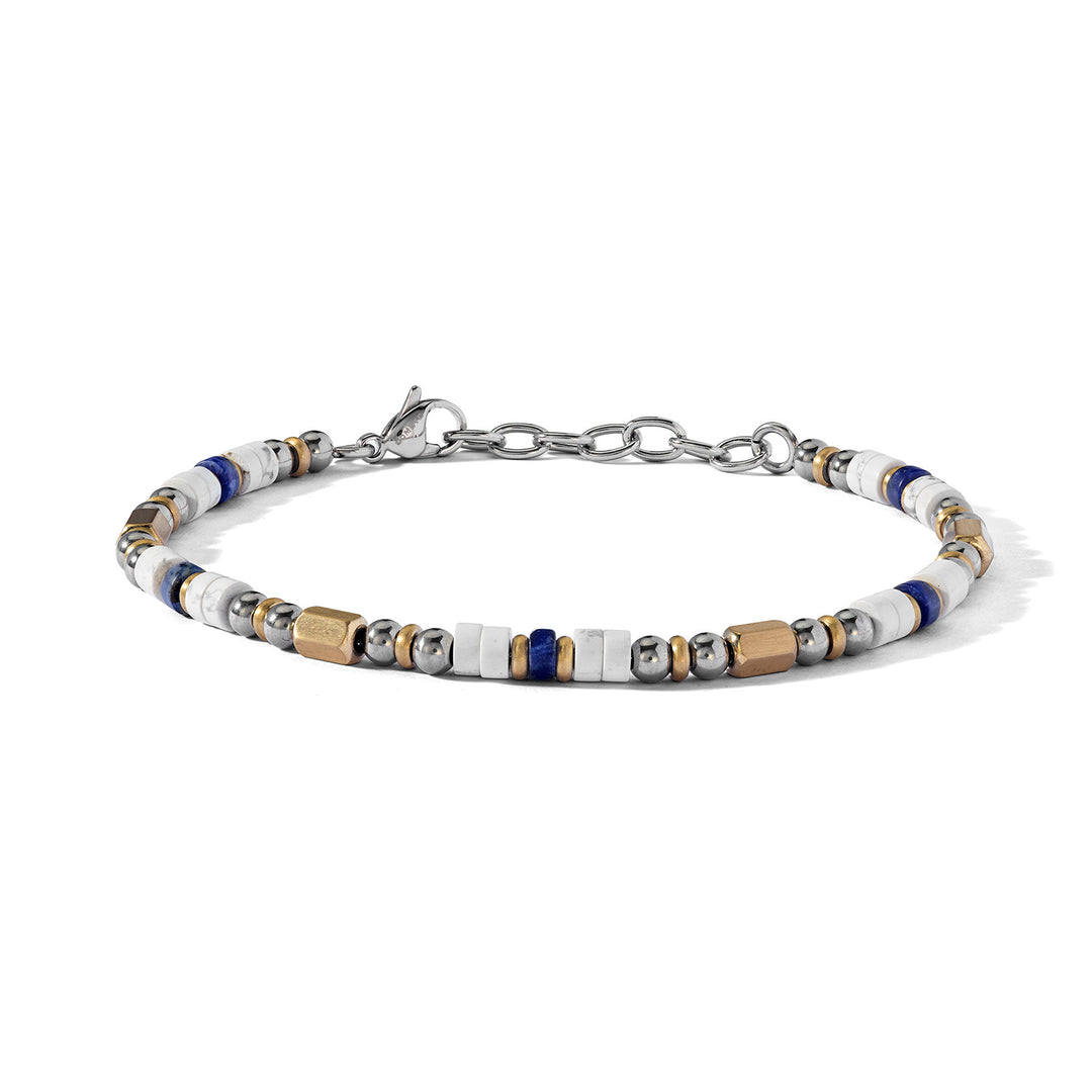 Comete Bracciale in Acciaio, pvd giallo, Aulite bianca e sodalite blu UBR1274