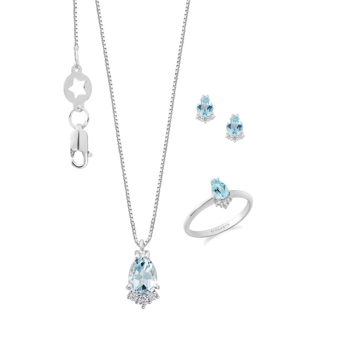 Comete Anello, collana e orecchini Oro 750‰, Diamanti e Acquamarina goccia KIT320359280