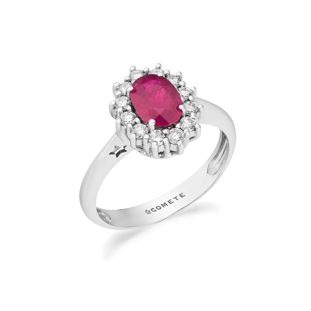 Comete Weißgoldring mit Diamanten und ovalem Rubin ANB2748