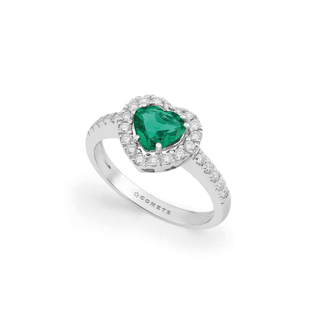 Comete 750‰ Goldring mit herzförmigem Smaragd und Diamanten ANB2764