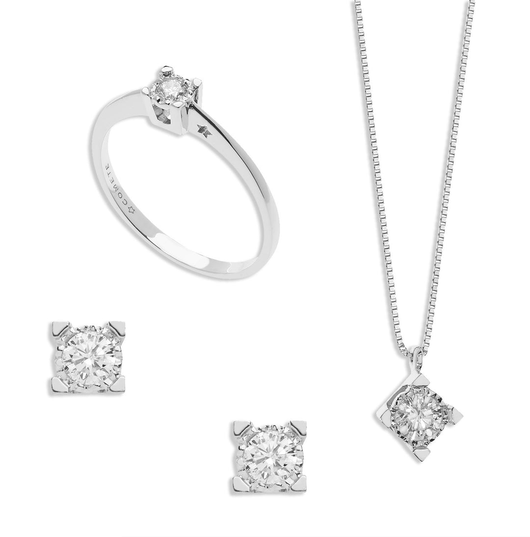 Comete Solitario, Collana e Orecchini in oro e Diamante KIT153525981004
