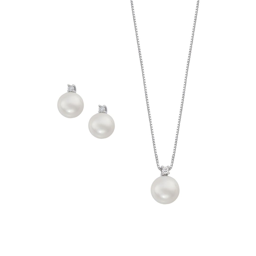 Comete Collana e Orecchini con Perla in Oro e Diamante con Catena a Molla KIT626762