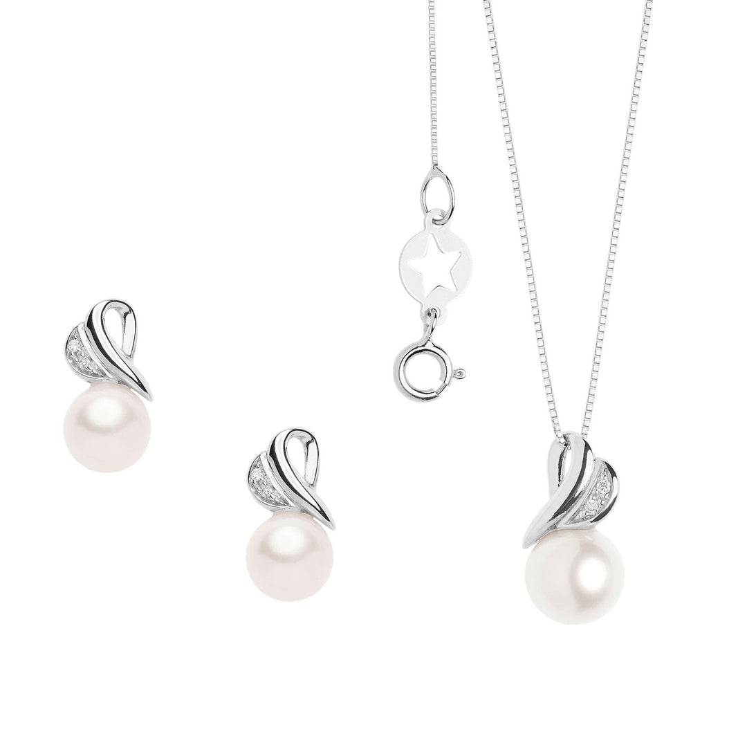Comete Collana e Orecchini con Perla con Diamanti in Oro bianco Cuore KIT625761