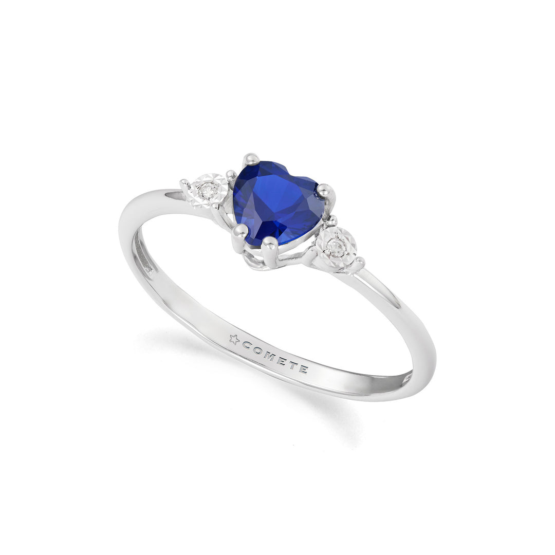 Comete Heart Ring aus Weißgold, Diamanten und rekristallisiertem blauen Saphir KANB1914