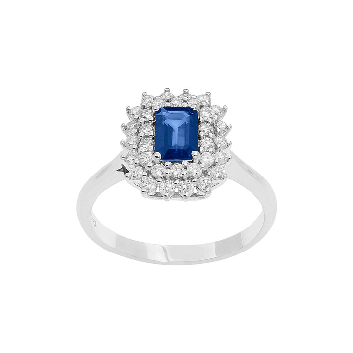 Comete-Goldring mit Diamanten und achteckigem Saphir ANB 2623
