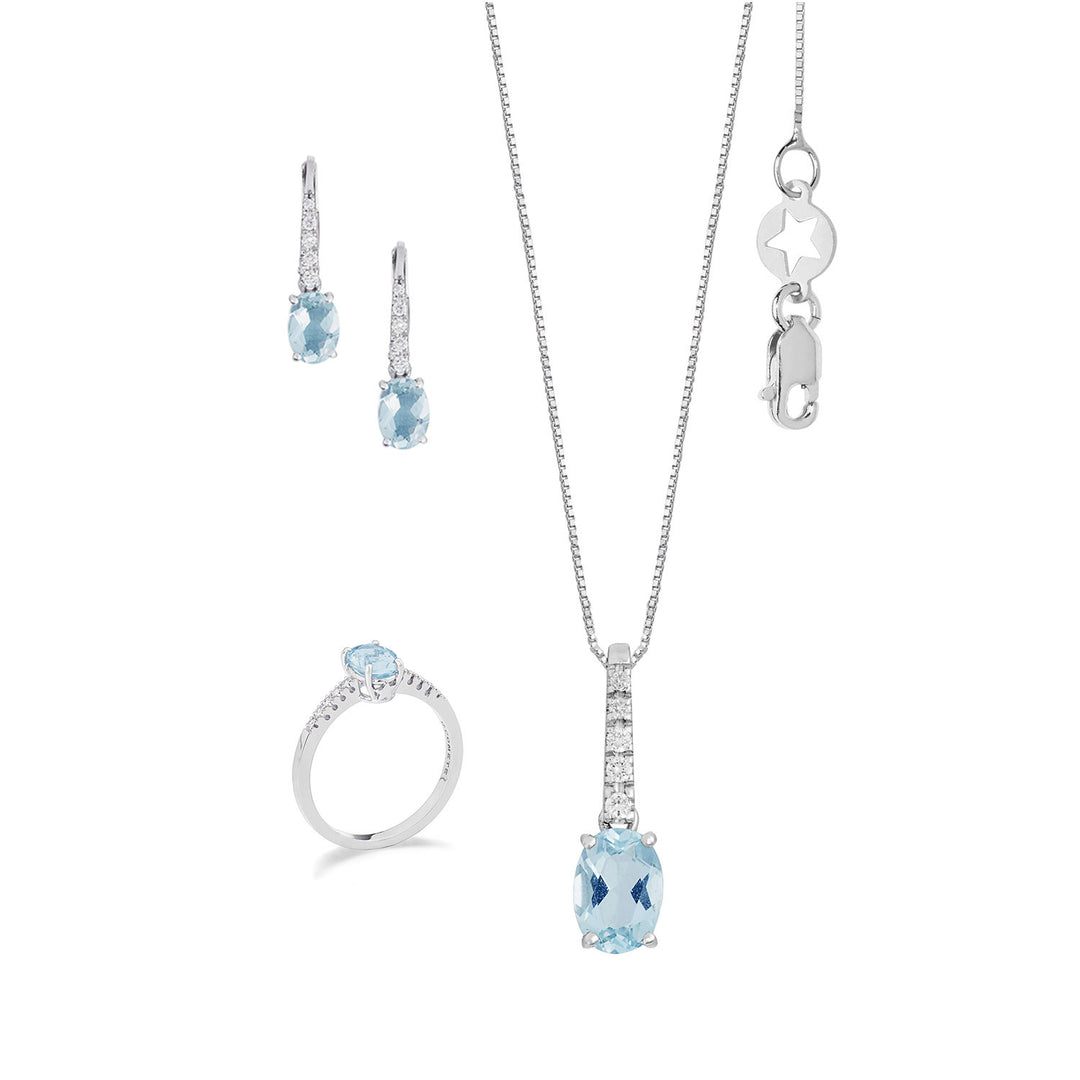 Comete Anello, Collana e Orecchini in Acquamarina ovale in Oro e Diamanti KIT317352277