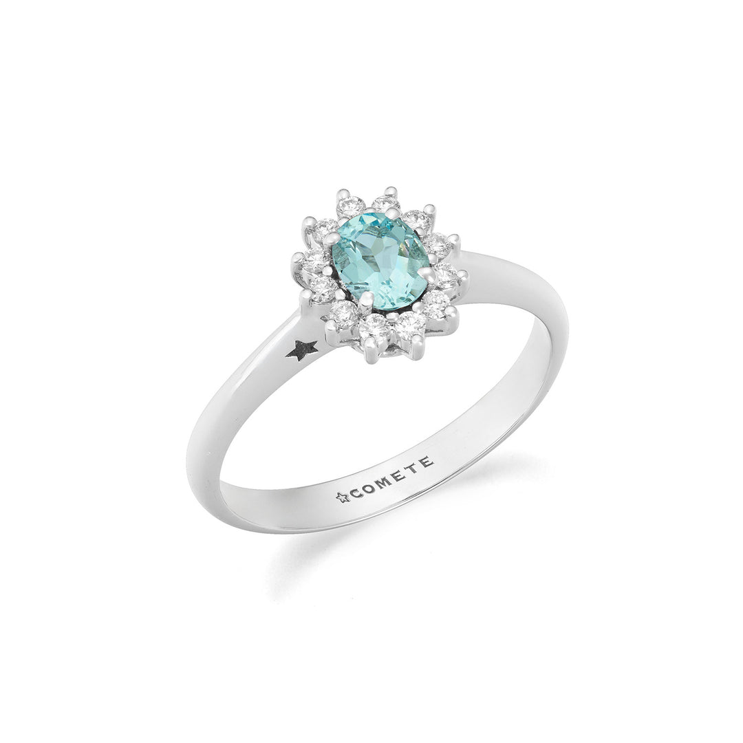 Comete Anello in Oro con Diamanti e Acquamarina ovale ANQ362