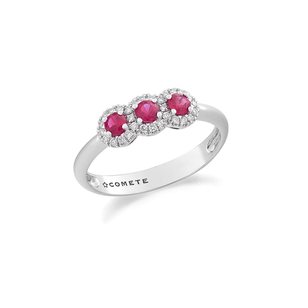 Comete-Trilogie-Ring mit Goldrubinen und weißen Diamanten ANB2728