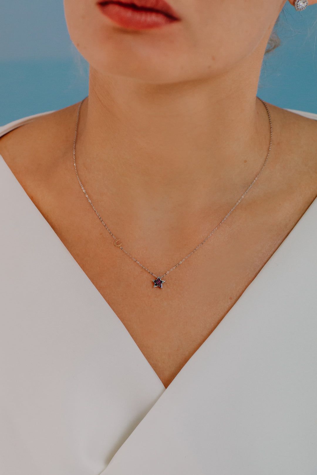 Colar Comete em ouro branco e rubis GLB1505