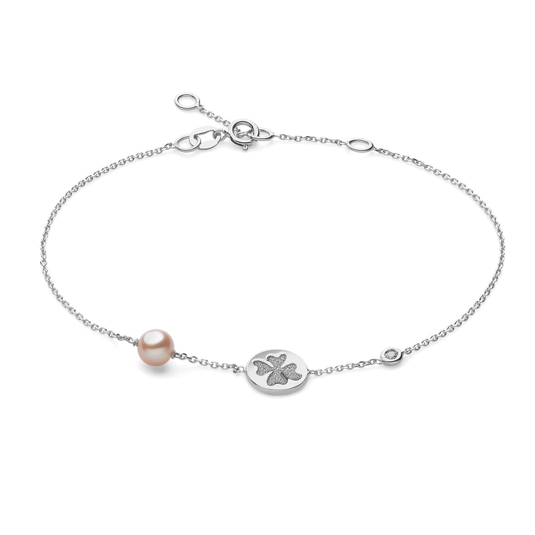 Comete Bracciale Quadrifoglio in Oro bianco con Diamanti e Perla BRP162