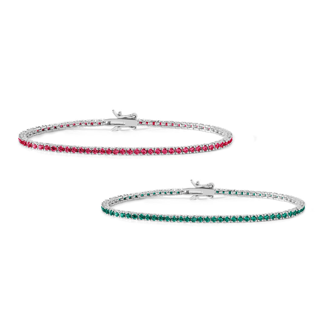 Comete Tennis in Argento e cristalli color rubino e smeraldo BRA172M16173M16