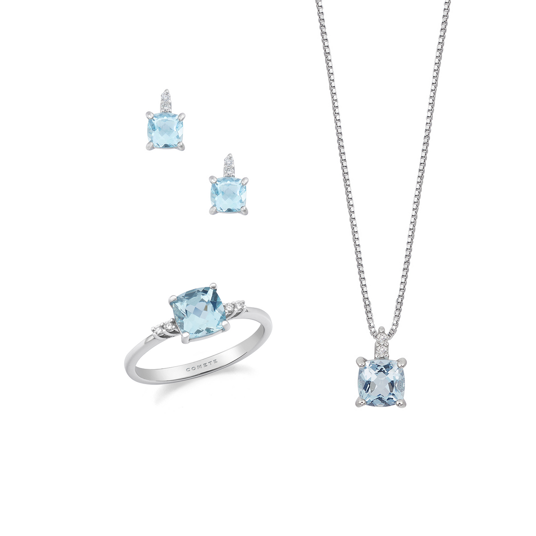 Comete Collana, anello e orecchini Oro 750‰ Diamanti e Acquamarina taglio antico KIT307342266