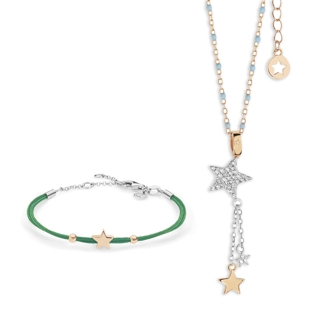 Comete Collana e Bracciale Stella in argento cordino verde KIT228157