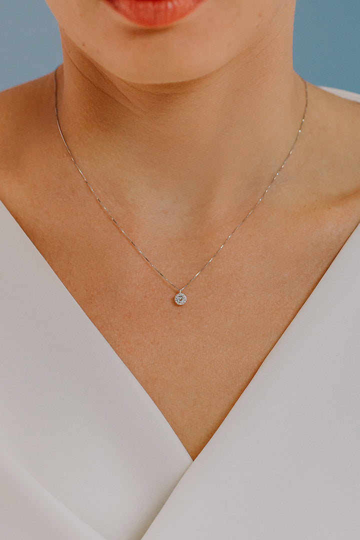 Comete Girocollo in Oro Diamanti e Acquamarina Tonda GLQ262