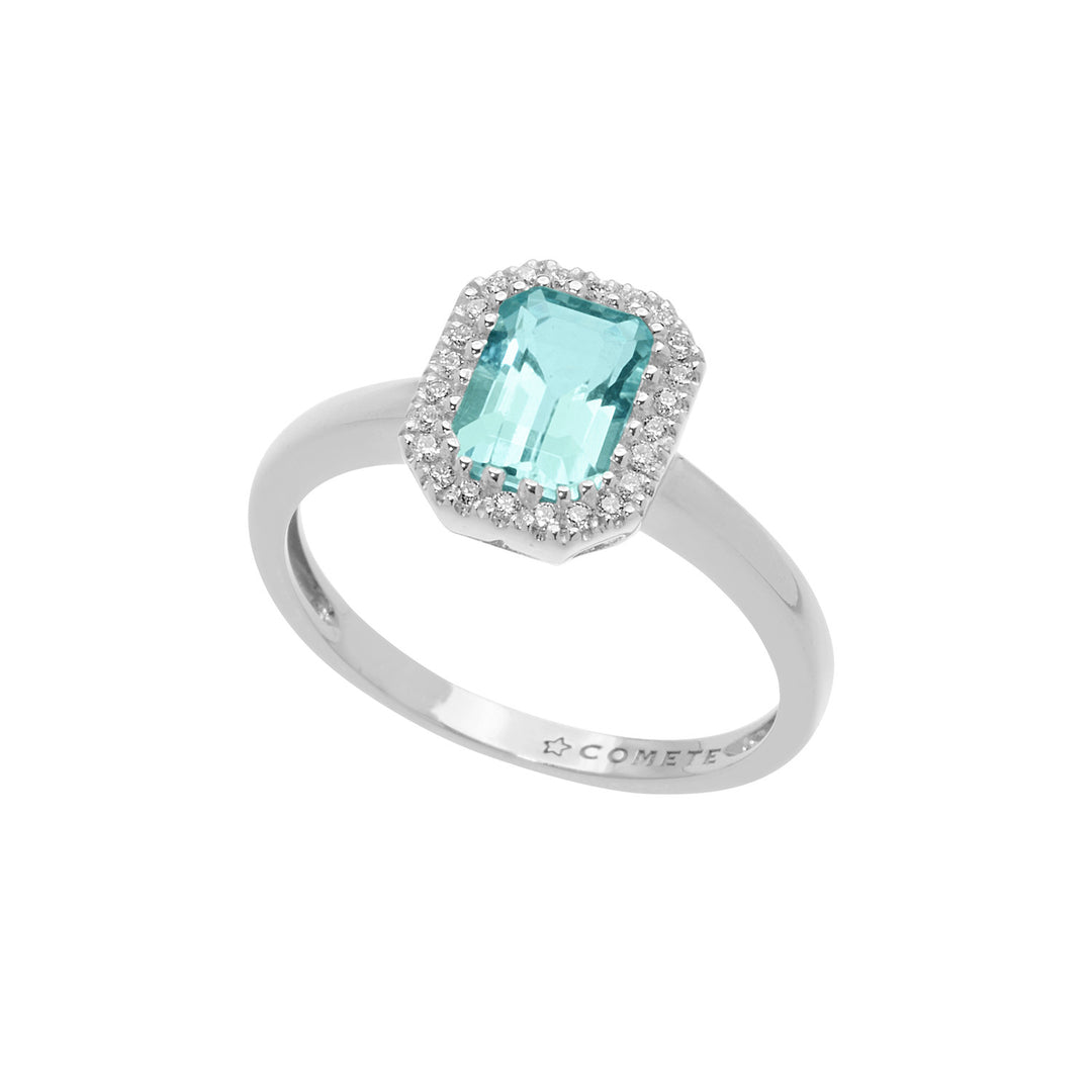 Comete Gold Ring with Diamonds and Octagonal Aquamarine ANQ311