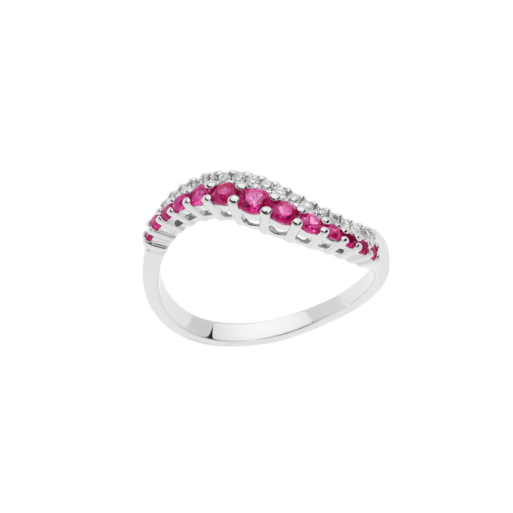 Anel Comete Onda em ouro branco Diamantes e Rubis ANB2496