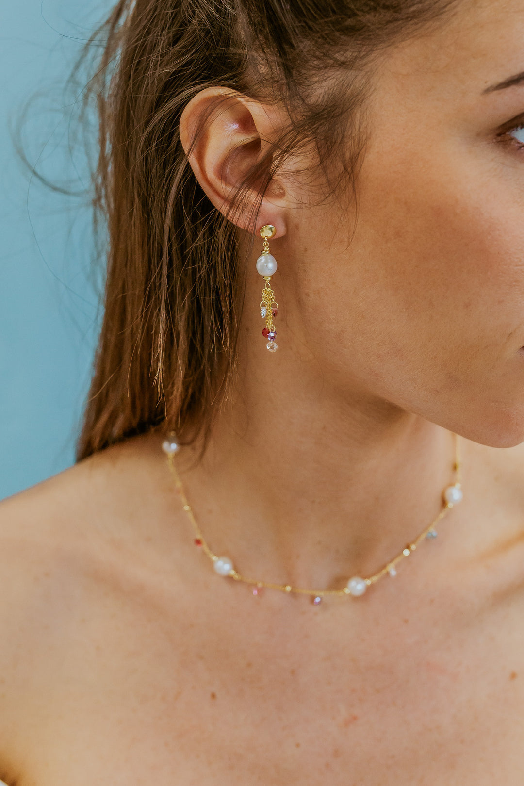 Comete Orecchini Argento 925‰ con cristalli multicolor e Perle Acquadolce ORA225