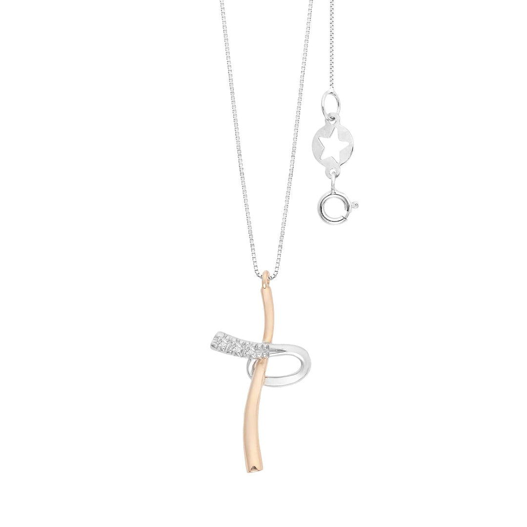 Comete Collana croce in Oro bianco e rosè 750‰ e Diamanti bianchi GLB1708