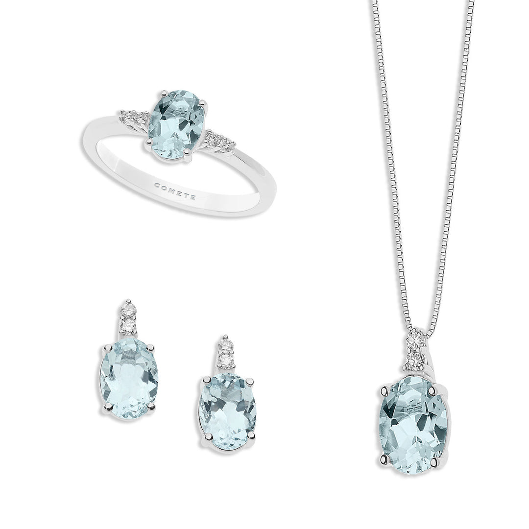 Comete Collana, Anello e Orecchini in Oro Diamanti e Acquamarina Ovale KIT267296231