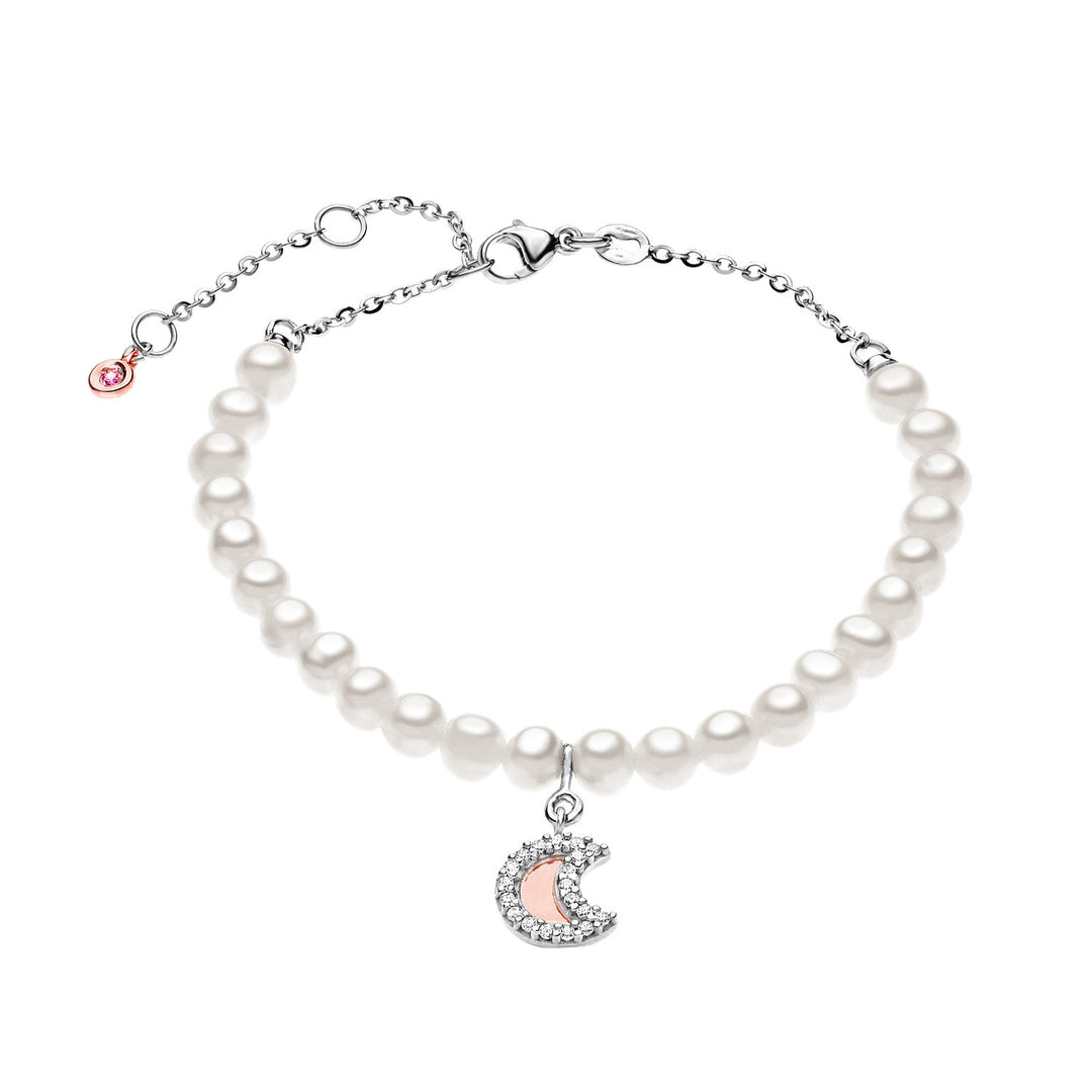 Comete Bracciale Perle  in Oro bianco con Luna, Diamanti e Zaffiro rosa BRQ138