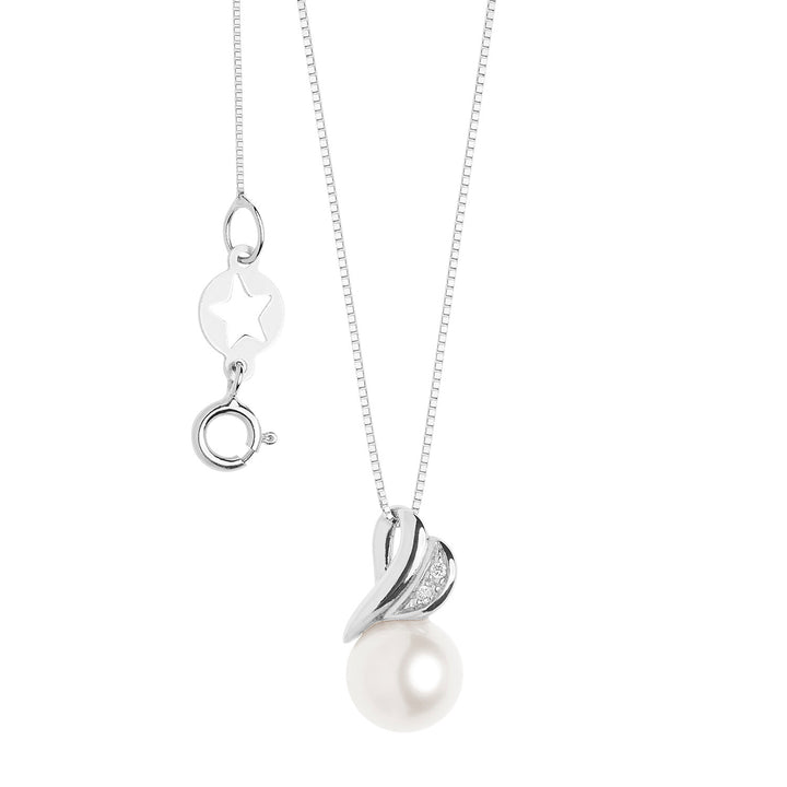 Comete Perlenkette mit Diamanten in Weißgold Herz GLP625