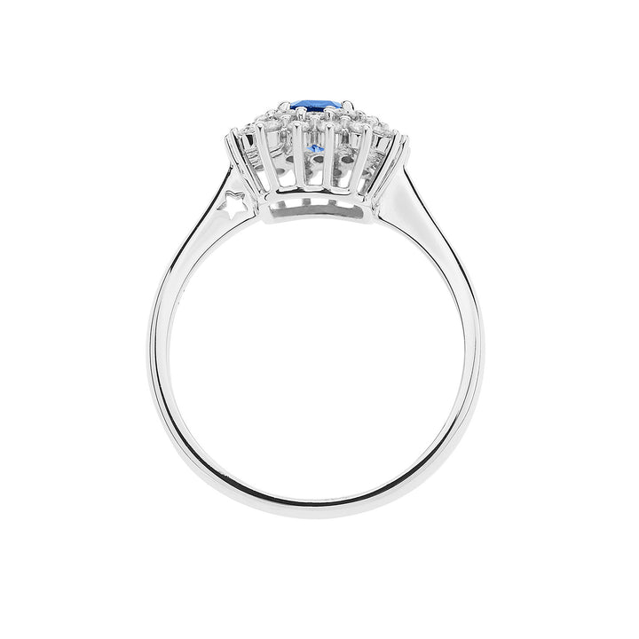 Comete-Goldring mit Diamanten und achteckigem Saphir ANB 2623