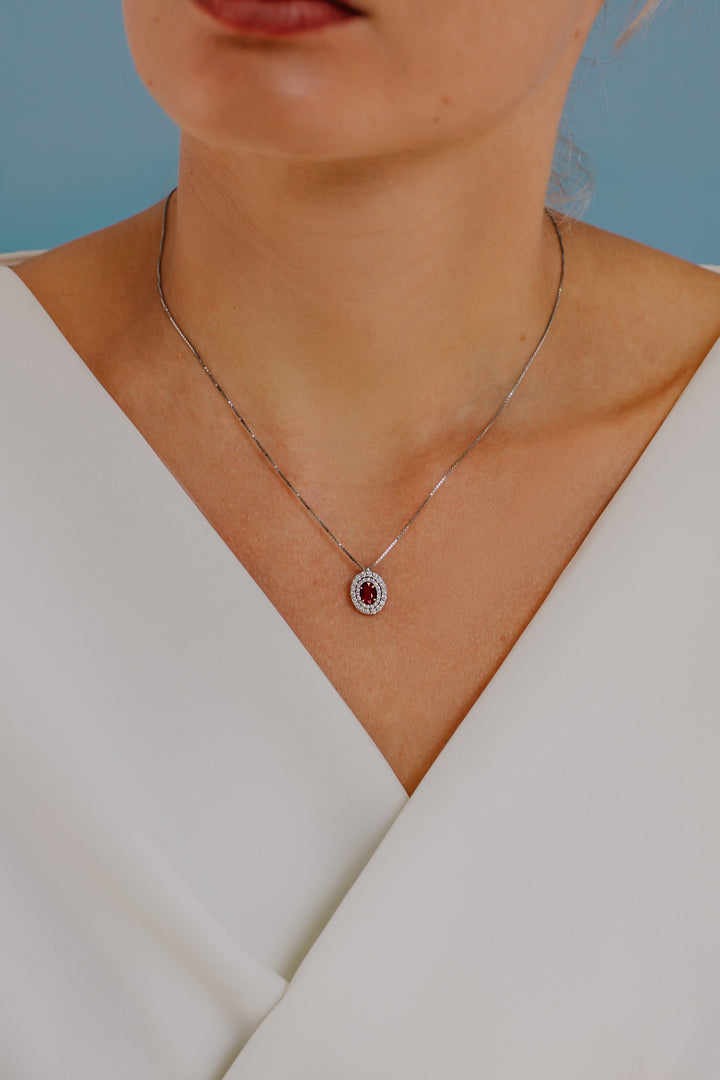 Colar Comete em Ouro, Diamantes e Rubi Oval GLB1473