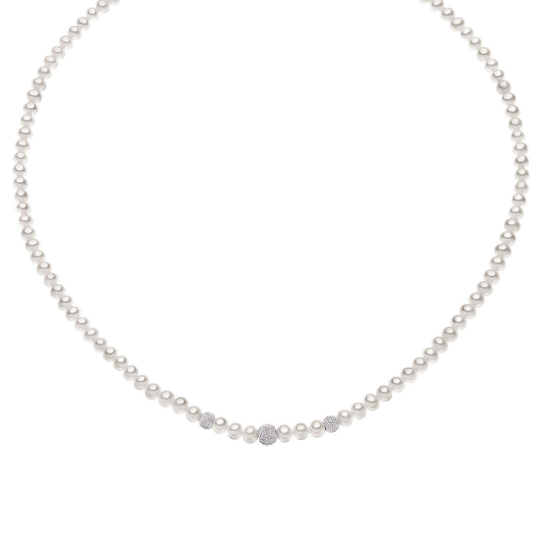 Colar Comete Pérolas de Água Doce em Esferas de Ouro e Diamante FWQ195B