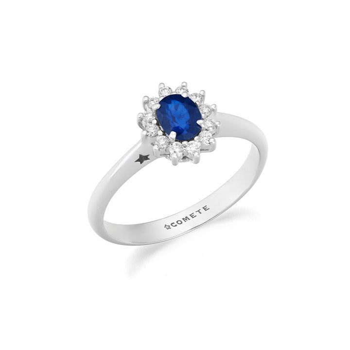Comete Anello in Oro bianco con Diamanti e Zaffiro ovale ANB2743