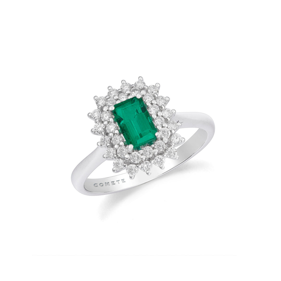 Comete-Ring Weißgold, Diamanten und achteckiger Smaragd ANB2694