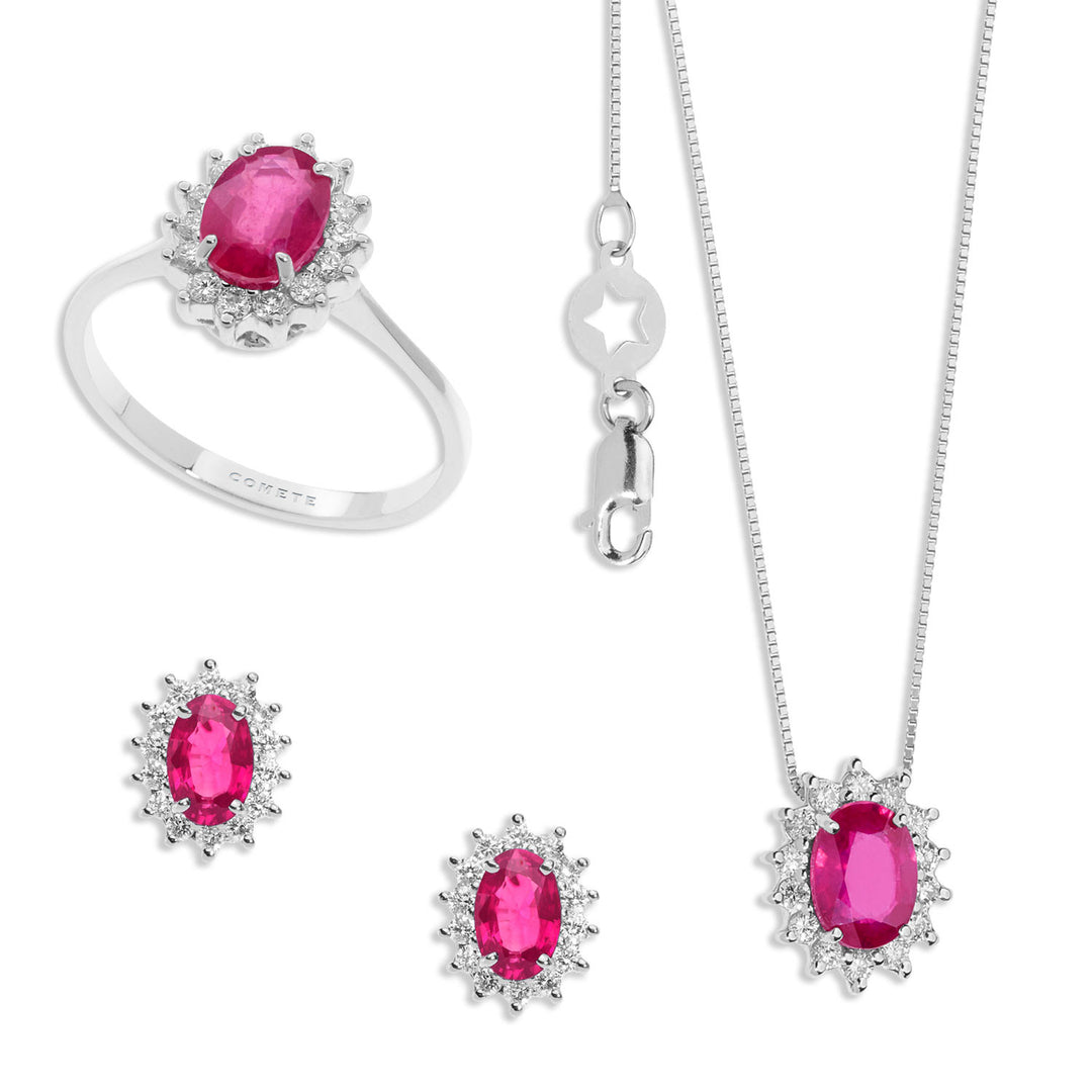 Comete Collana, Anello e Orecchini in Oro Diamanti e Rubino ovali KIT156525701023