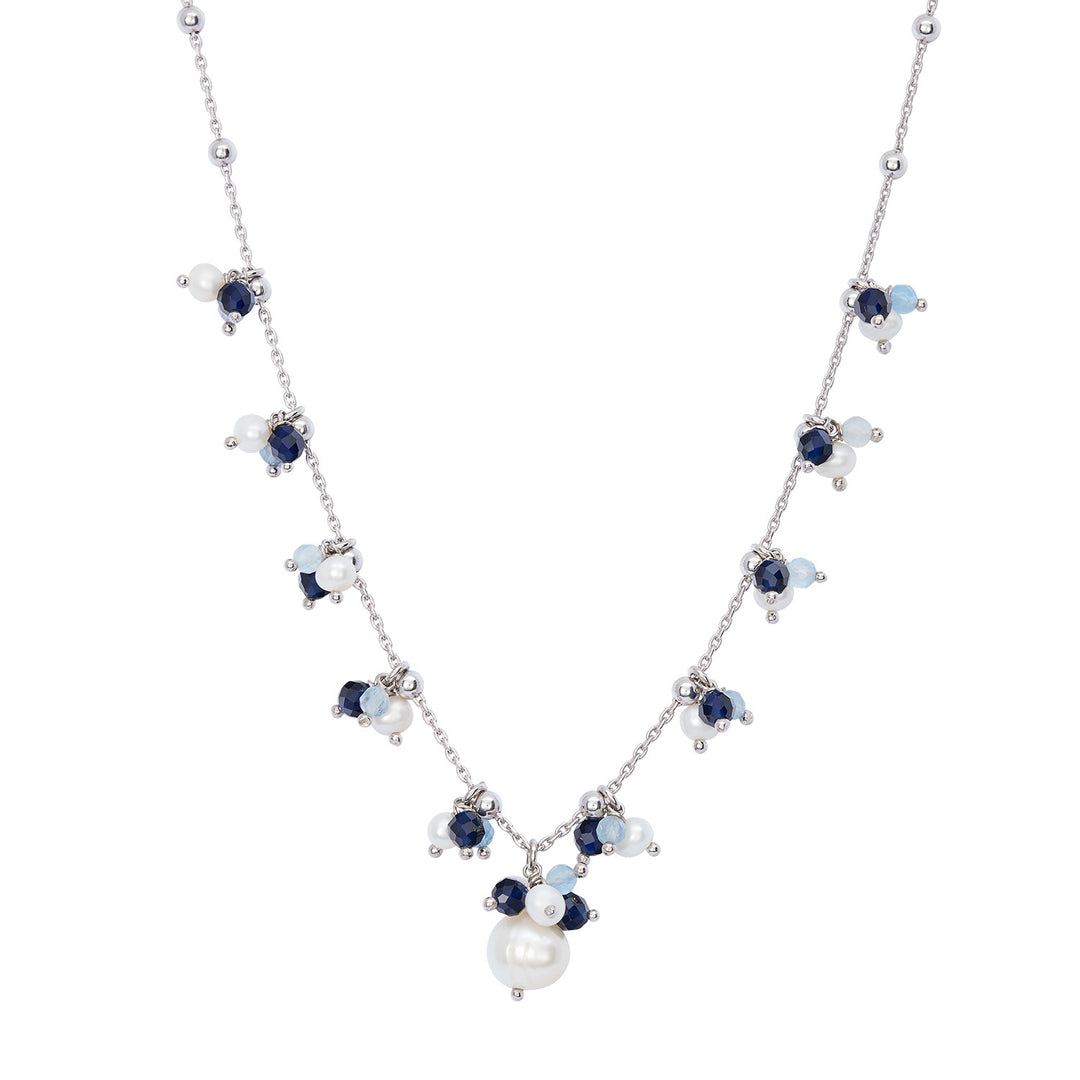 Comete Girocollo Argento 925‰ con Acquamarina, pietre blu e Perle acquadolce GLA271