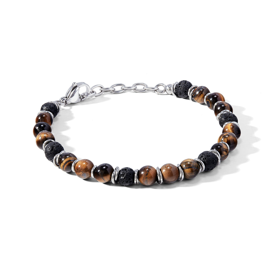Pulseira Comete em Aço com Olho de Tigre e Pedra Lava UBR1141