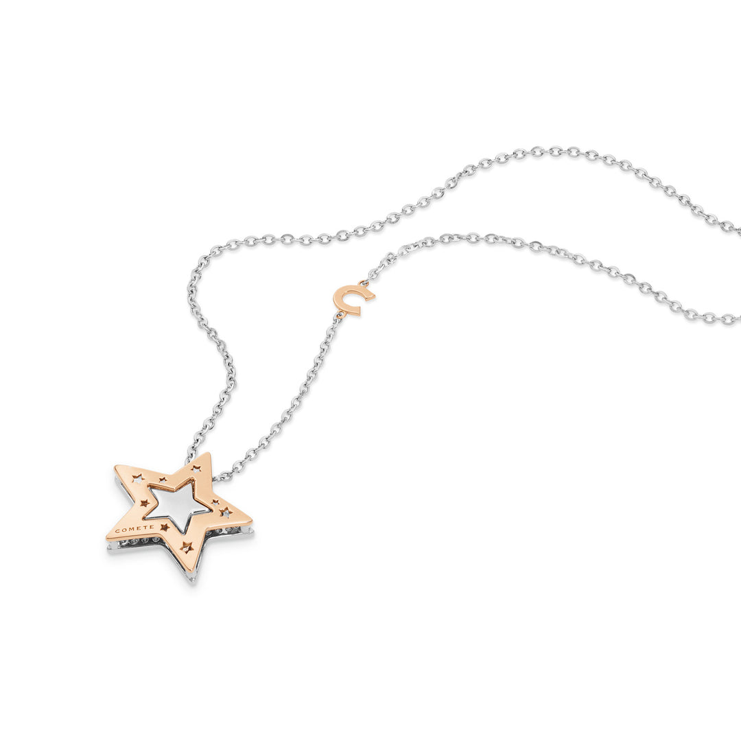 Colar Comete em ouro branco e rosa com diamantes GLB1446