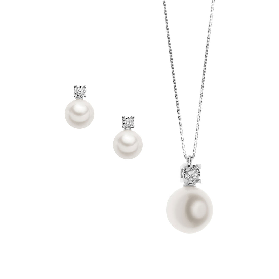 Comete Collana Punto Luce e Orecchini Perle in Oro e Diamanti KIT592727