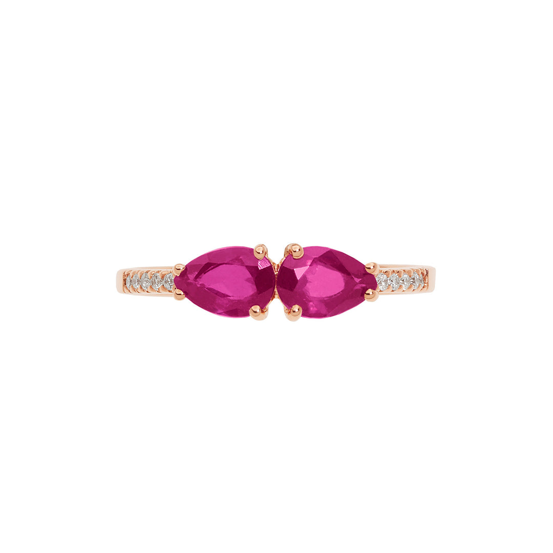 Comete-Ring aus Roségold mit Diamant- und Rubintropfen ANB2636