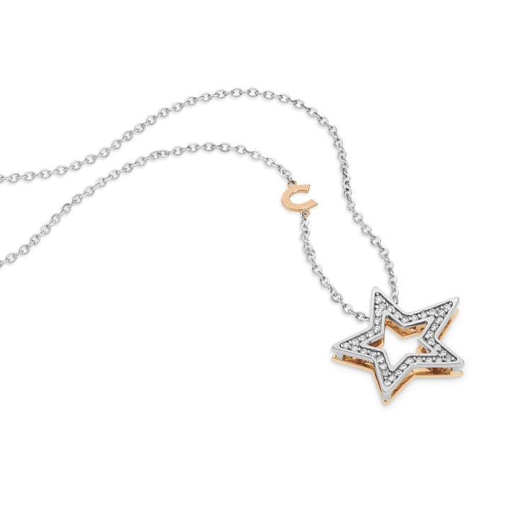 Colar Comete em ouro branco e rosa com diamantes GLB1446